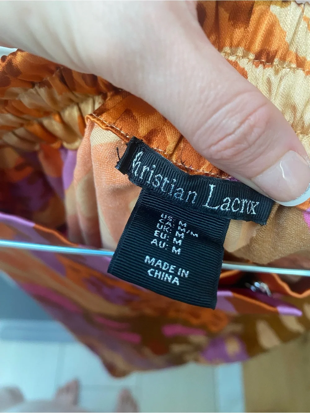 Christian Lacroix designer Satin Wide-Leg Pants in Pink & Orange Abstract Print